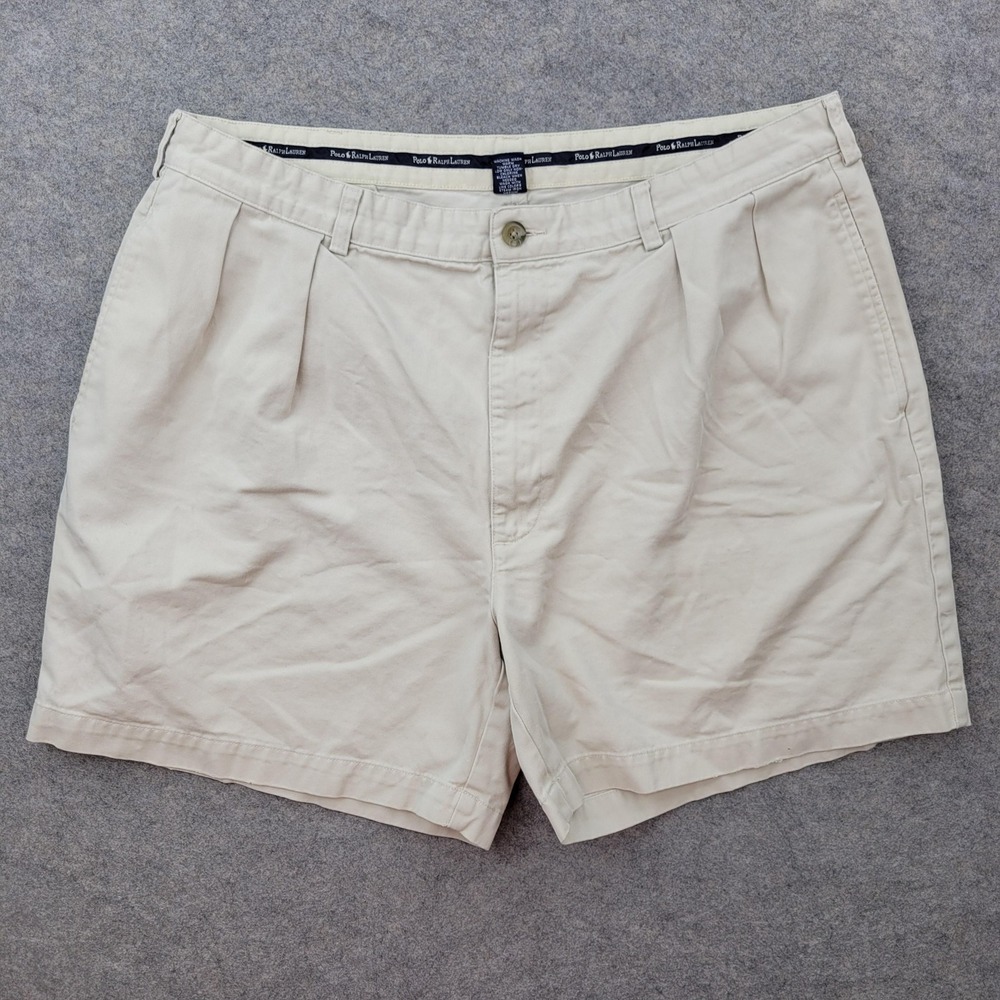 Polo Ralph Lauren Shorts Mens 40 Beige Pleated Chino 8 Inseam Casual Cotton